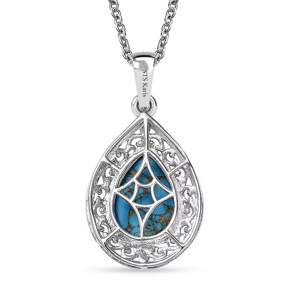 Mojave Blue Turquoise Pendant in 18K YG Plated and Platinum Bond w/20" Chain - Picture 2 of 2